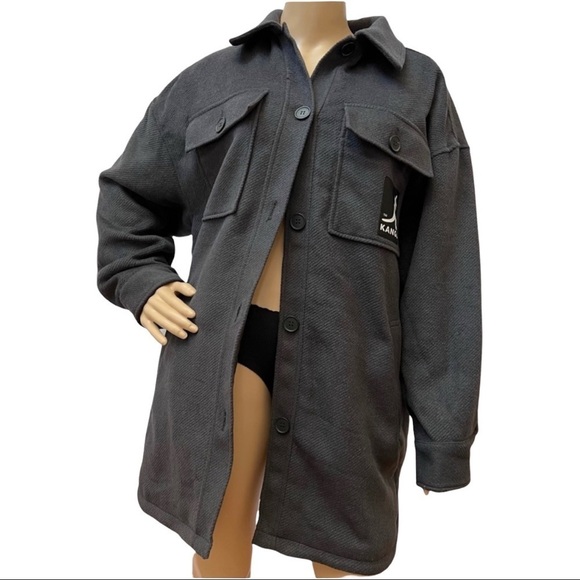 Kangol X H&M Oversized Unisex Gray‎ Shacket Shirt Jacket Coat Size S - Picture 3 of 16